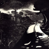 The Wanderer (black) A man walks down a county lane surrounded by hedges and trees with a landscape in the distance