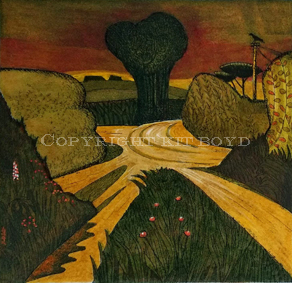 The Crossroads - hand coloured etching 2/75