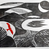 Domain of the Kite (red kite) A monochrome view of a coast with a red kite