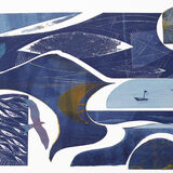 Domain of the Kit A/P (Blue) A colour view of a coast with a red kite