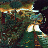 The Wanderer (Autumn Glow) A man walks down a county lane surrounded by hedges and trees with a landscape in the distance