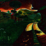 The Wanderer - End of Summer A man walks down a county lane surrounded by hedges and trees with a landscape in the distance