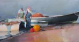 Estuary fishermen, oil on canvas 40 x 122cm