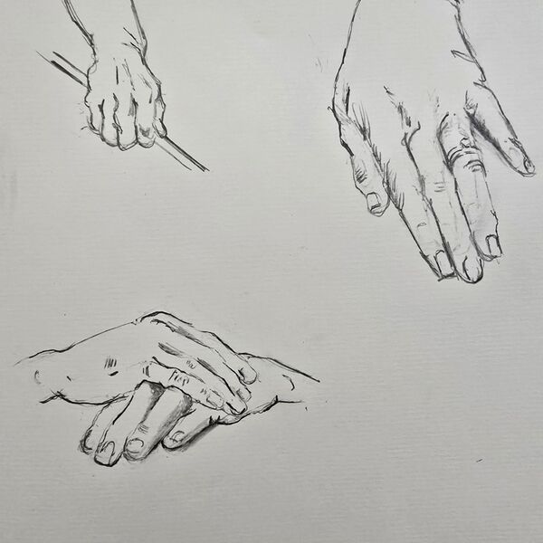 Study of Hands, 9" X 12", Graphite on paper