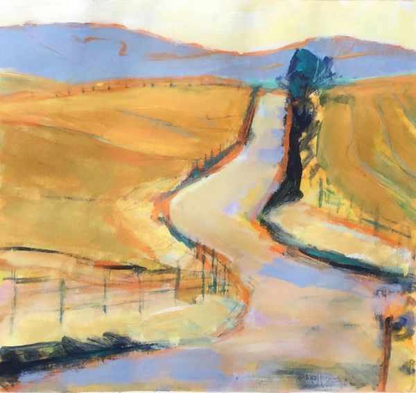 Bend in the Road. Glen Clova 40x36cms framed. £175 00 Exhibited with Chelsea art Society 2019
