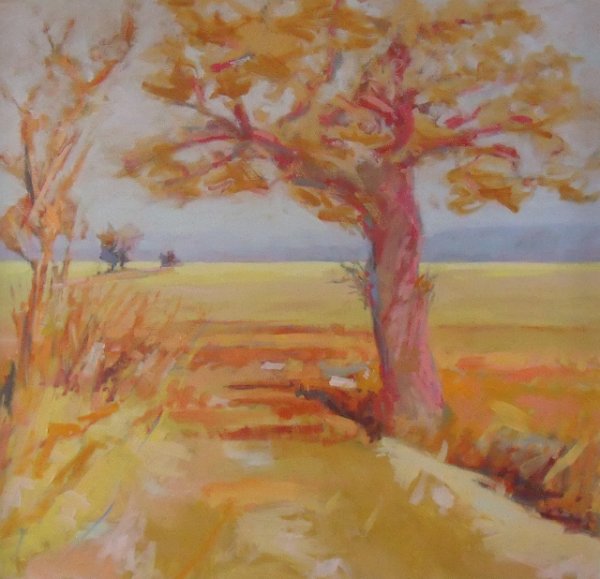 The Umbrella Tree -Yellow £1300. 39X49 INCHES FRAMED