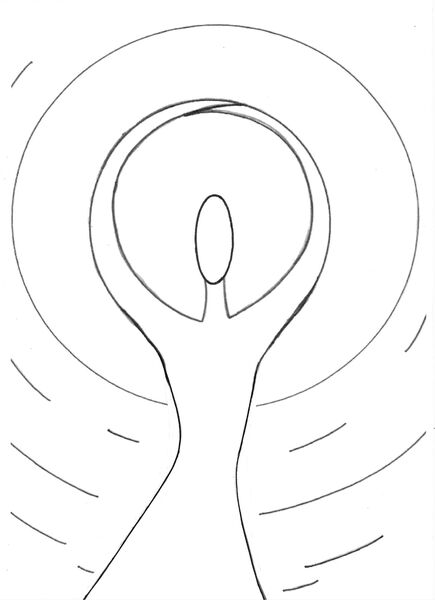 Christian Art, Alpha and Omega, a line drawing by mosaic artist Sue Kershaw