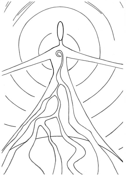 Christian Art, Whoever drinks the water I give them, a line drawing by mosaic artist Sue Kershaw