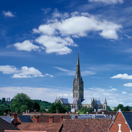 Salisbury Cathedral and city rooftops