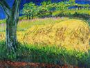 "Hayfield and Tree" mixed media on paper, 20 x 27inches, 1985
