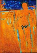 1981 "Man and Beach" mixed media on Board