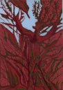 "Pink Bird" linocut relief print, 30 x 20 cm