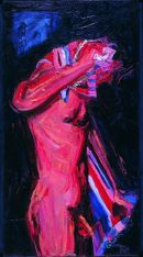 1988 "pink nude and striped towel" oil on canvas