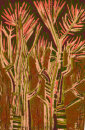 "Pink Trees" lino relief print, edition of 8, 30 x 20cm 2014