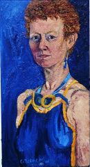 "Self Portrait and goggles 1991" oil on canvas 30 x 16"