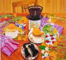 "Still Life With Burnt Toast" Acrylic on paper, 21 x 23inches 1988