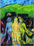 "Belfast Figures " mixed media on board, 1986