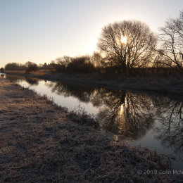 Sunrise through the trees bordering Pocklington Canal