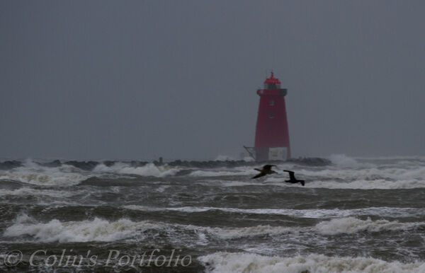 The Poolbeg lighthouse on a stormy day