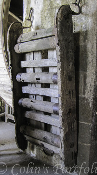 The wooden sledge used to haul food up to the Abbey on an outside stone runway.
