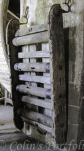 The wooden sledge used to haul food up to the Abbey on an outside stone runway.