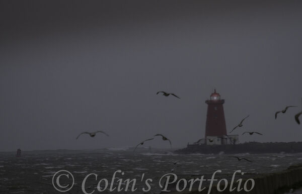 The Poolbeg Lighthouse on a wet, wild winters day