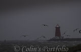 The Poolbeg Lighthouse on a wet, wild winters day