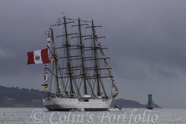 The Peruvian Navy sail training vessel, "BAP Union" leaving Dublin Port