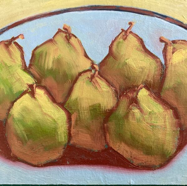 Pears on Blue Plate