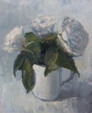 48. 'White Camelias in a jug' Oil 20x25cm