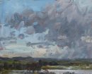 38. 'Flooded Meadows, Poundbury Hillfort' Oil 20x25cm