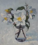 23. 'Camelias in a glass jar' Oil 27x31cm