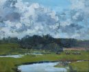 'Cows grazing in Dorset watermeadows' Oil 20x25cm