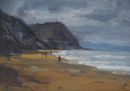 'Cold walk on Charmouth beach' Oil on Paper 11x16cm