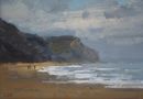 'Walking on Charmouth beach' Oil on Paper 11x16cm