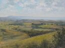 'Cows grazing and Portland'. Oil. 30x40cm