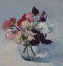 'Sweet Peas in a small glass' Oil. 20x20cm SOLD