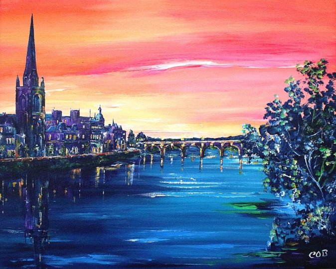 Dusk on Perth and the Tay - Acrylic on Canvas - 16" x 20"