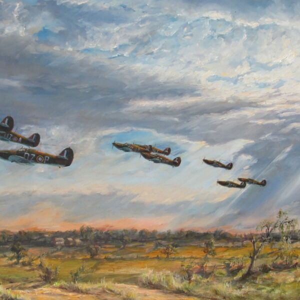 'Climbing to Defend' - Hurricanes of No. 151 Squadron Hurricanes of 151 Squadron near North Weald