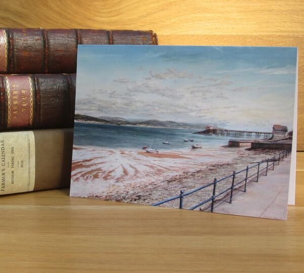 'Mumbles Pier'- Swansea Bay, Swansea. (L6) Painting of beach and pier at Mumbles in Summer.