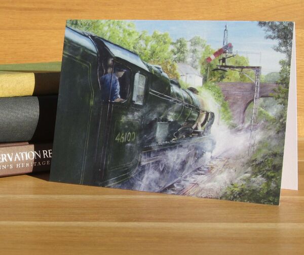 'Straining at the Leash' -LMS Royal Scot Class 6100 Royal Scot at Alresford (R2) Painting of a locomotive departing Alresford amongst steam.