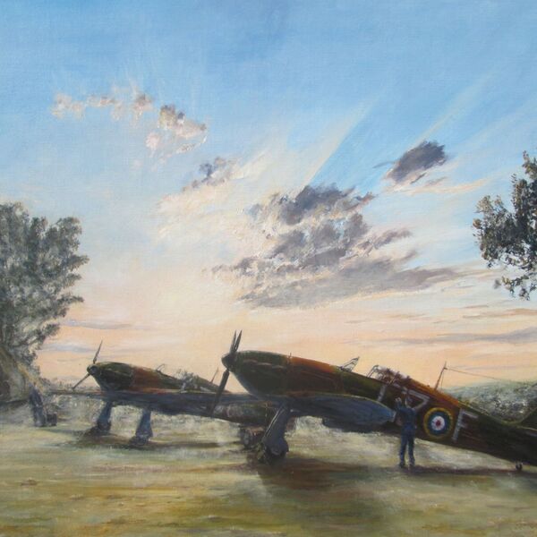 'Dawn Readiness' - Hurricanes of No. 32 Squadron Hurricanes of 32 Squadron in morning mist