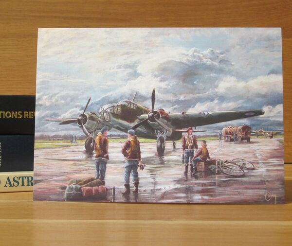 'We Fly to Freedom' - No. 86 Squadron Bristol Beaufort AW288 and crew: F/Sgt. J.C. Atkinson, P.O. F.S. Day, Sgt. C.R. Taylor, Sgt. J.O. Twelvetrees, Portreath, Cornwall, 24th July, 1942. (AV34) Painting of Bristol Beaufort with crew preparing for flight