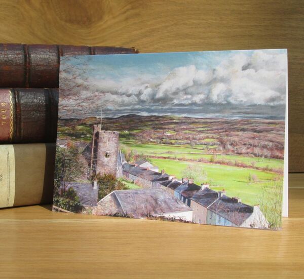 'Llandeilo From Penlan Park' - Llandeilo, Carmarthenshire. (L7) Painting of view over Llandeilo with Church tower.