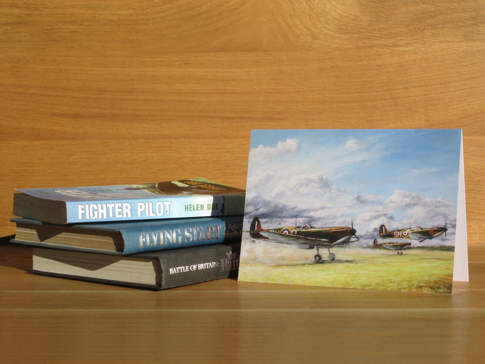 Painting of 3 Spitfires taking off.