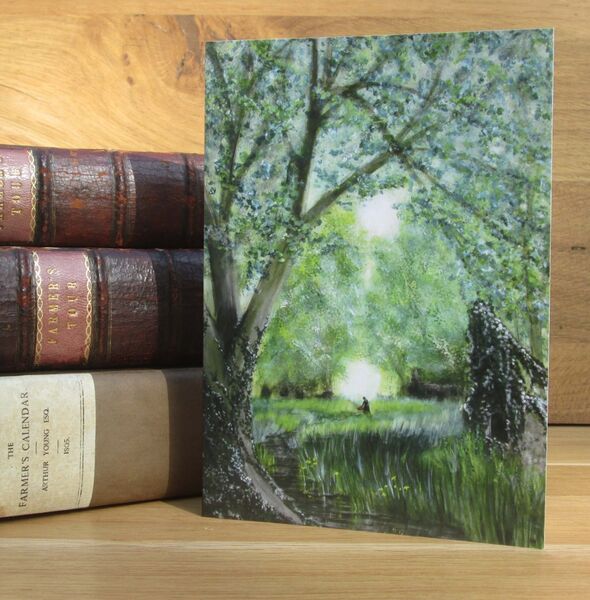 'Sweet Auburn' - Inspired by Oliver Goldsmith's poem 'The Deserted Village'. (L11) Painting of a woman under trees by a stream in an old deserted village..