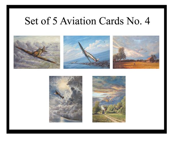 Set of 5 Aviation greetings cards, 5"x7", Pack No.4, designs AV18-22 5 Aviation paintings