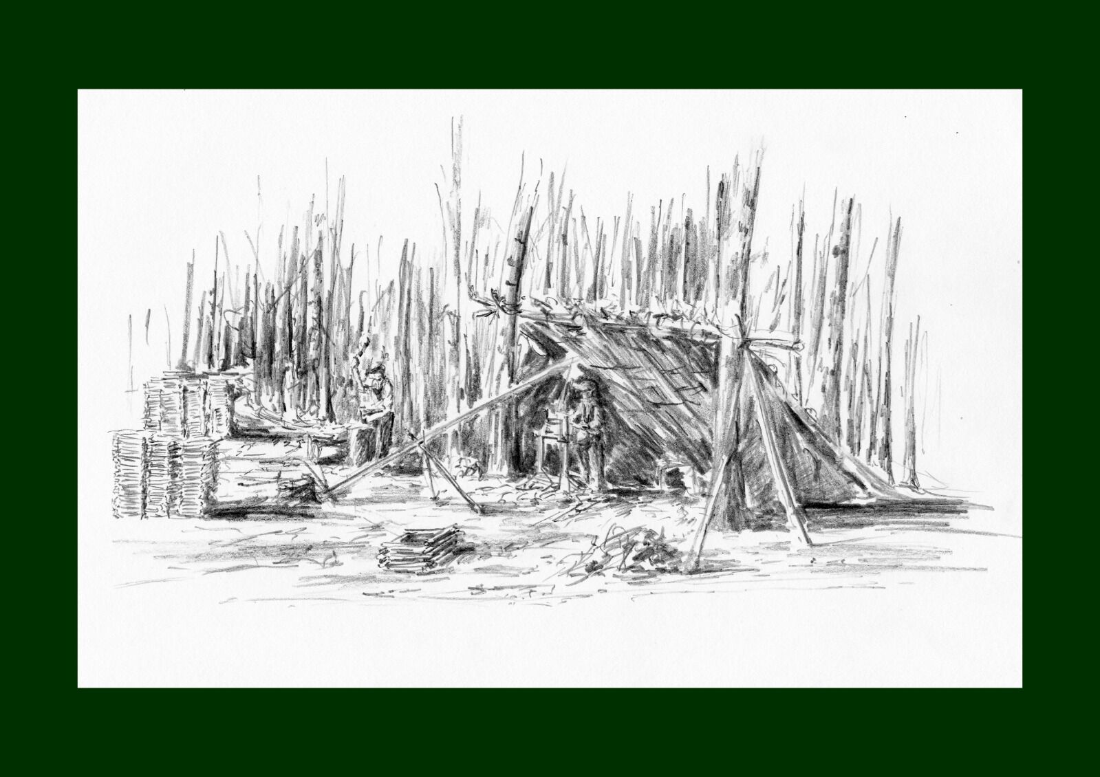 A typical woodland camp such as Whall might have worked in before the war