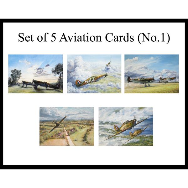 Set of 5 Aviation greetings cards, 5"x7", Pack No.1, designs AV1-5 5 Aviation paintings