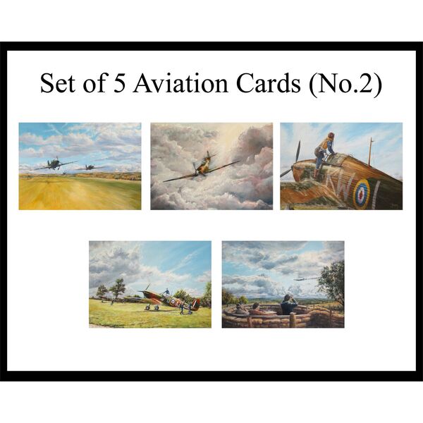 Set of 5 Aviation greetings cards, 5"x7", Pack No.2, designs AV6-10 5 Aviation paintings